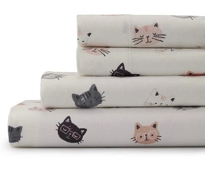Juego de sábanas de franela suave Cuddl Duds KING tamaño 4 piezas - GATOS - Nuevo Foto 1 de 3