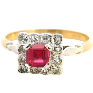 9ct Yellow & White Gold Crafted Ruby Ring Halo of Cubic Zirconia Elegant Design - Picture 1 of 22