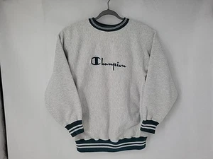 VTG Champion Reverse Weave Spell out Crewneck Sweatshirt Gray Green XL USA MADE - Picture 1 of 14
