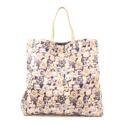 *15% OFF * CHANEL CC сумка с короткими ручками Дамская сумка нейлона бежевый/синий - Изображение 1 из 4