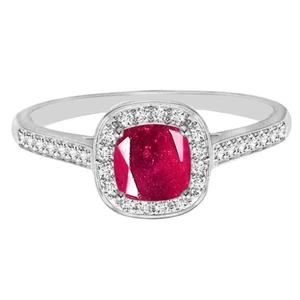 1.25Ct Natural Burmese Red Ruby & IGI Certified Diamond Ring In 14KT White Gold - Picture 1 of 1