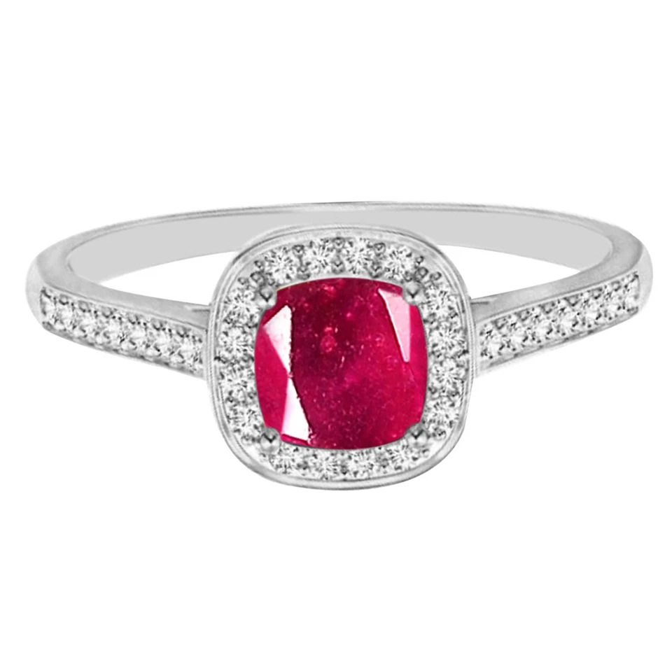 1.25Ct Natural Burmese Red Ruby & IGI Certified Diamond Ring In 14KT White Gold - Image 1 of 1