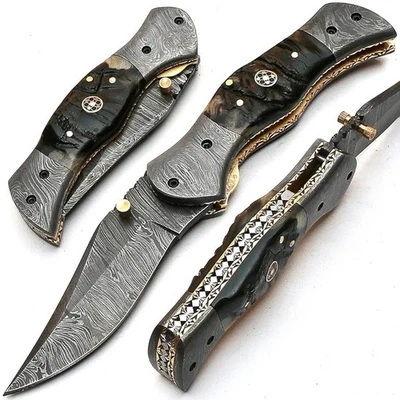 HEK's Custom Handmade Damascus  Folding knive Fixed Blade Poket knive EDC - Image 1 of 4