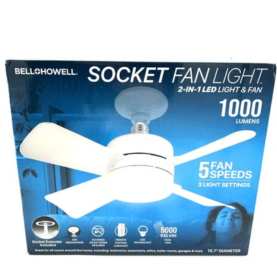Bell + Howell 15.75 in Socket Ceiling Fan with LED Light White (8563) - Image 1 of 4