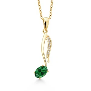 0.45 Ct Created Emerald 18K Yellow Gold Plated Silver Pendant Necklace with - Picture 1 of 4
