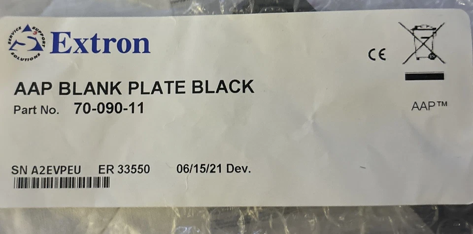 EXTRON 70-090-11 AAP PLACA EN BLANCO NEGRA PARA MARCO DE MONTAJE AAP NUEVO Foto 1 de 1