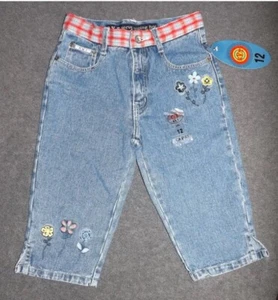 Girls 12 Vintage Hippie Floral Embroidered Capri Denim Clam Diggers NWT - Picture 1 of 2