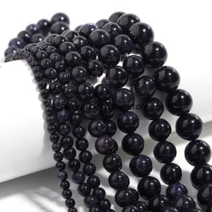 Natural Blue Sand Stone Beads For Bracelet Necklace Jewelry Making 4 6 8 10 12mm - Picture 1 of 16