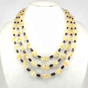 Collana Citrino Naturale Granato Almandino Gemma Fatta a Mano Perline Gioielli - Foto 1 di 2