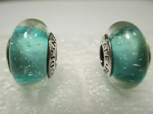 2 Disney Arielle Signatur Frühling Grün Farbe Pandora Murano Glas Charms Neu - Bild 1 von 1