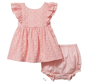 JANIE AND JACK BABY GIRL PINK EYELET TOP+ BLOOMER. SIZE 3-6 MONTHS. NEW WITH TAG - Picture 1 of 7