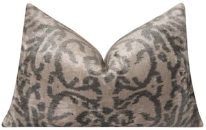 Elegant Handmade Silk Velvet Throw Pillow - 16x24, Taupe and Gray Luxury Cushion - Picture 1 of 5