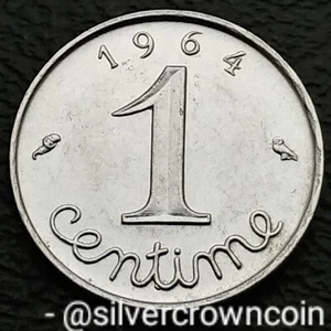 France 1 Centime 1964. KM#928. Stainless One Cent coin. Grain Sprig. - Picture 1 of 7