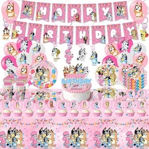 Pink Bluey Bingo Party Decoration Banners Tableware Birthday Balloons Supplies - Picture 1 of 28