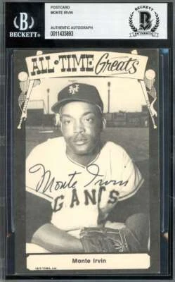 Monte Irvin Beckett BAS Signed 1973 TCMA Photo Postcard Autograph - Image 1 of 2