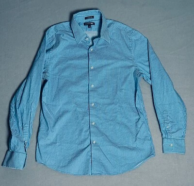 Camisa con botones EXPRESS 1MX para hombre talla grande azul a rayas ajuste moderno EC #0118 Foto 1 de 4