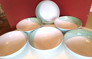 set-6 NAUTICA Artisan De Luxe - Green Overlap Lg. Pasta Bowls Melamine 8”x 2.5" - Picture 1 of 5