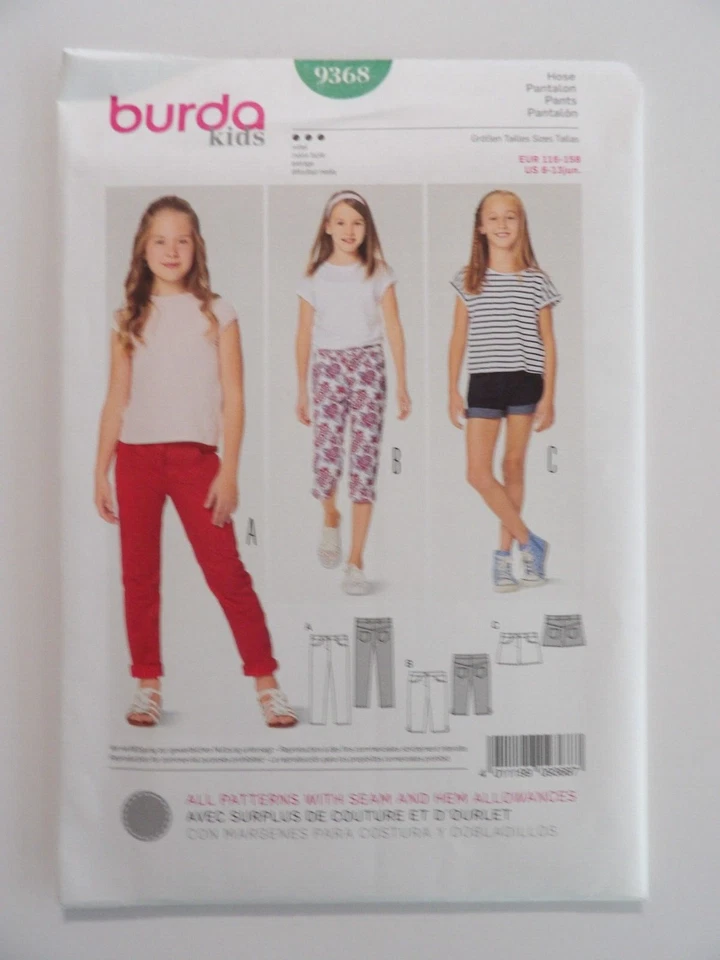 Burda Kids 9368 Pants, Shorts & Capri Sewing Pattern 6-13, Uncut - Image 1 of 3