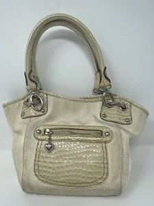Kathy Van Zeeland Cream Mesh Bag Faux Alligator Patent Leather  - Picture 1 of 17