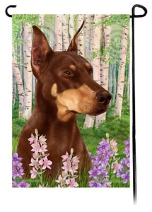 Bandera de jardín con flores de primavera - Recortado rojo Doberman Pinscher estilo 1 - Imagen 1 de 1