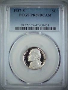 1987-S 5C Jefferson Nickel PCGS PR69DCAM 23swt1203 - Picture 1 of 4