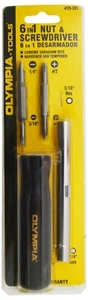 Olympia Tools 6-in-1 Nut and Screwdriver, 1/4" + 3/16" Slotted, #1 + #2 Phillips - Picture 1 of 5