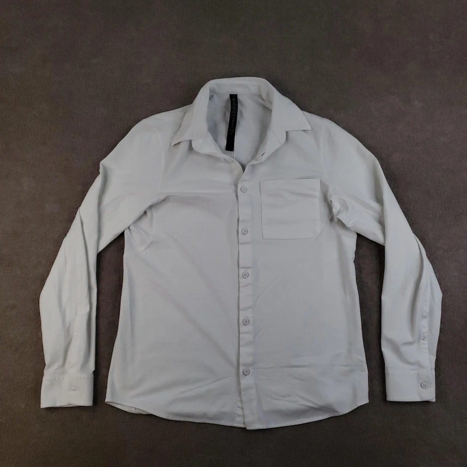 Lululemon 衬衫男式小号白色纽扣弹力棉质长袖休闲 — 第 1/4 张图片