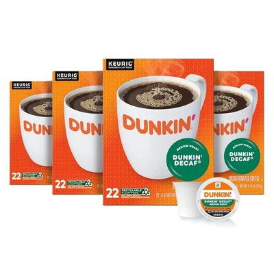 Dunkin' Decaf Medium Roast Coffee, 88 Keurig K-Cup Pods 22 Count (Pack of 4)  - Image 1 of 4