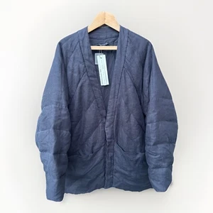 Val Kristopher Down Filled Padded Kimono Cardigan Jacket Linen Grey Large Coat - Picture 1 of 13