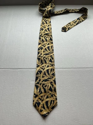 Alynn Neckwear Silk Tie Navy Brown Motif "Vintage Ticker Tape" Designer Necktie - Image 1 of 4