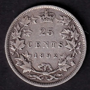 Canada 1892 25c Twenty Five Cent Silver Quarter Queen Victoria F+ .925 Silver - Picture 1 of 2