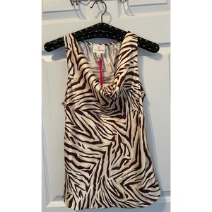 Julie Brown Zebra Print Brown Rizzo Cowl Neck Top sz 0 - Picture 1 of 1