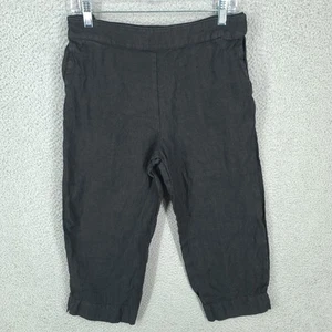 Linda Bertozzi Pants Womens 8 100% Linen Black Capri - Picture 1 of 8