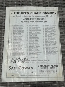 Foglio quote scommesse ante post golf campionato aperto firmato KEL NAGLE 1958 - Foto 1 di 9