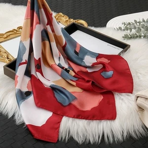 Simulation Silk Scarf 70x70cm with Floral Print Square Neckerchief For Women - Picture 1 of 14