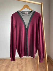 Hermes Vintage Cashmere Burgundy Contrast V-Panel Sweater Size L - Bild 1 von 14