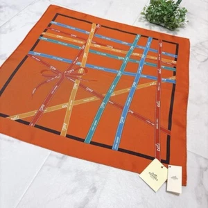 Hermes Scarf Bolduc Carre 45 cm Silk 100% Ribbon Orange Carre NEW - Picture 1 of 9