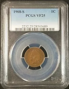 1908-S Indian Head Cent PCGS VF25 2232.25/28543689 Exquisite Coin Rare - Picture 1 of 10