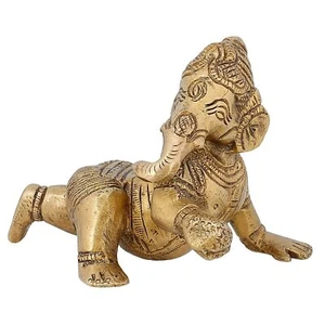Lord Ganesha Descansando Postura Latón Escultura Decoración Estatua Ídolo - Imagen 1 de 5