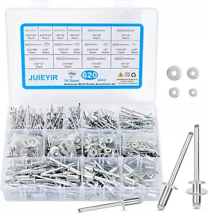 620Pcs Pop Rivet Assortment Kit14 Size Aluminum Blind 304 Stainless Steel Washer - Picture 1 of 11