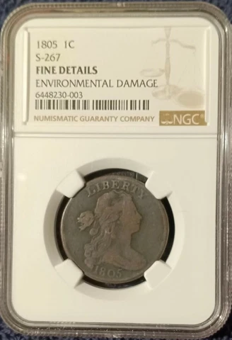 1805 Draped Bust Large Cent, NGC F details - Circulated Cameo Cover