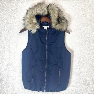 Liz Claiborne ärmellose Puffy Jacke Gr. Petite Medium Kunstfell Kapuze - Bild 1 von 10