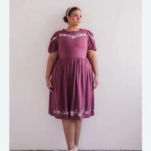JESSAKAE Rosedale Puff Sleeve Floral Embroidered Dress, Size 5X - Picture 1 of 10