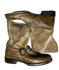 Frye Leather Boots Veronica Tan Camel Slouch Mid Buckles Size 8.5 Boho Grunge - Picture 1 of 9