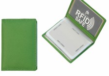 Alva Mens Ladies RFID Blocking Green Leather Credit Card Holder Wallet New