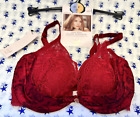 NEW! M&S Rosie 30D 30E 34H red silk/lace padded high apex plunge underwired bra