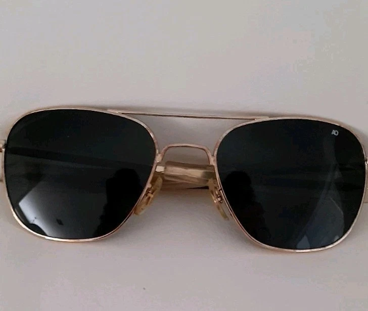 American Optical Pilot Sunglasses AUTH Gold Frames Black Lens 1970's Vietnam era - Image 1 of 4