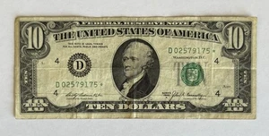 Series 1969A $10 Federal Reserve Star Note/ Bill - D02579175* - Circulated - Picture 1 of 5