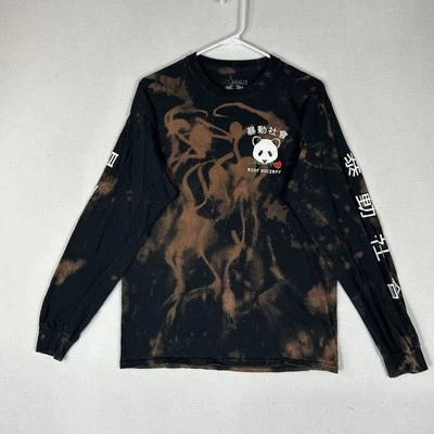 Riot Society Long Sleeve T-Shirt Men's Medium Panda Rose Tye Dye Black Brown Tee - Image 1 of 4