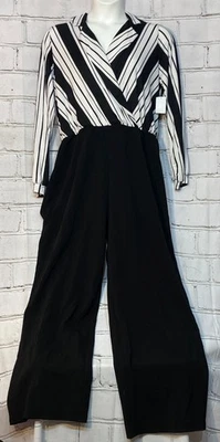 Mono Charlotte Russe Talla Grande 2X Blanco y Negro Rayas Manga Larga | Nuevo con Etiquetas Foto 1 de 4